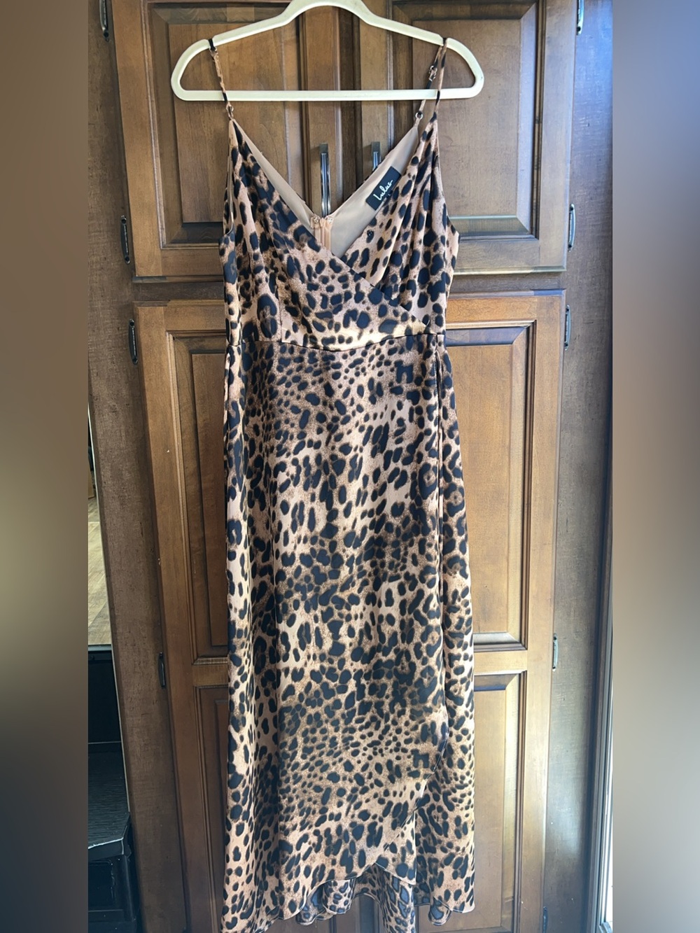 Lulus Mischievous Me Leopard Print Satin Maxi Dress L Faux Wrap Tie Back L - Picture 8 of 17